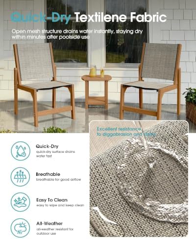 Ciokea HDPE Outdoor Dining Set, Patio Table and 6 Stackable Chairs, Teak - Image 6