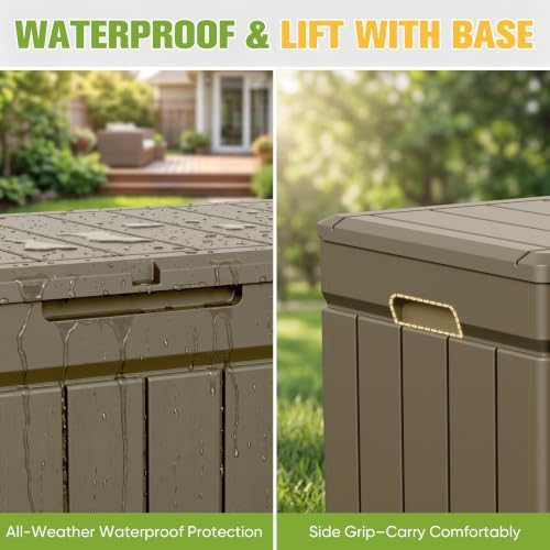 Greesum 82 Gallon Resin Deck Box All Weather Large Outdoor Storage for Patio Furniture, Toys, Garden Tools, Lockable, Light Coffee - Image 2