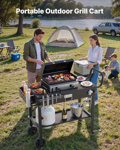 VEVOR Outdoor Grill Cart, 31.0 x 17.0 inch Tabletop Size Grilling Table, Foldable Outdoor Cooking Table with Tissue Holder, Wheels, Magnetic Tool Rack, BBQ Prep Tables for Picnic, Kitchen, Courtyard - Image 2