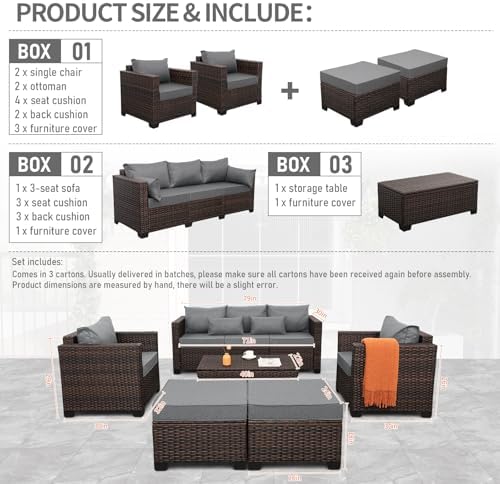 Oasishine Wicker Patio Furniture Set 6 Pieces Outdoor Furniture Chairs and Couch Storage Table Anti-Slip Cushions and Waterproof Covers, Dark Grey - Image 7