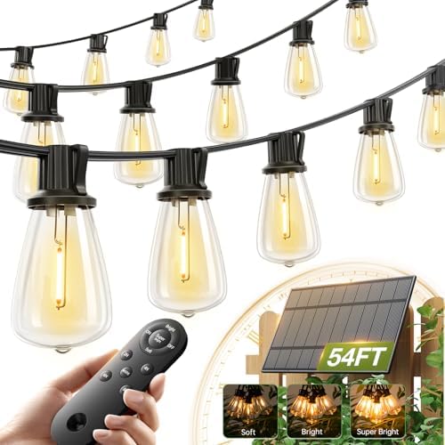 addlon 54FT(48+6) Solar String Lights Outdoor, Waterproof Dimmable 24+2 LED by addlon