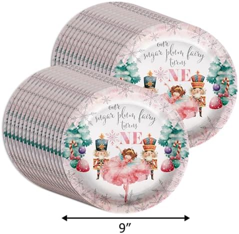 Sugar Plum Fairy Turns One First Birthday - 32 Piece Disposable Party Supplies - Decorations for Christmas Nutcracker 1st Birthday Round Party Plates - Large 9" Paper Plates In Bulk - Image 2