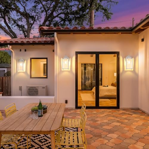 MATAMEYE Large Outdoor Wall Lantern, Exterior Waterproof Wall Sconce Light Fixtures, White Front Door Lighting with Clear Beveled Glass, Anti-Rust E26 Socket Porch Lamp, 2 Pack - Image 4