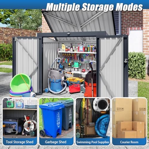 64.57" Bear Proof Outdoor Trash Can Storage Shed for 2 Bins, Metal Garbage Bin Enclosure, Waterproof Small Generator Shed, Outdoor Waste Bin Storage Cabinet for Garden Yard - Image 6