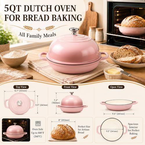 QuliMetal 5QT Enameled Cast Iron Dutch Oven for Sourdough Bread Baking - Image 2