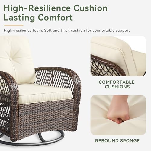 Aoxun 3 Pieces Patio Furniture Set, Patio Swivel Rocker Chairs Set of 2, Wicker Outdoor Bistro Set with Rocking Chair, Thickened Cushions and Table for Porch (Beige) - Image 4