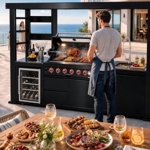 107.8" 6-Burner Modular Outdoor Kitchen Island, 85000 BTU Propane Gas Grill - Image 6