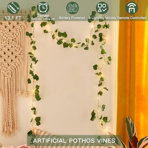 suddus 13.1FT 40LED Pothos Vine with Lights Battery Operated Copper Wire - Image 4