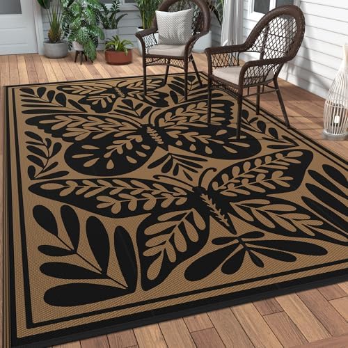 GENIMO Outdoor Rug, 6'x9' Waterproof Plastic Rugs for Patio, Black by GENIMO