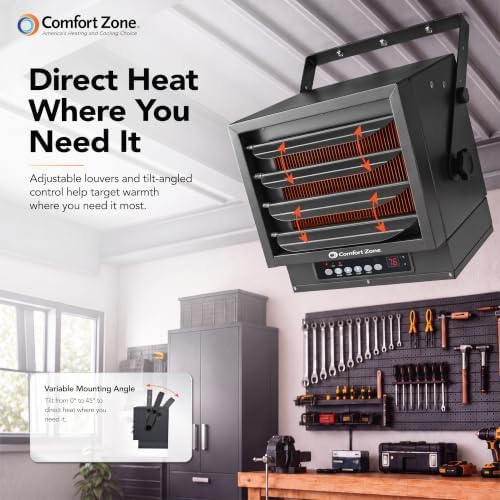 Comfort Zone Hard-Wired Ceiling Mount Garage Space Heater with Remote, 7,500 Watt, 240 Volt, Fan-Forced, Overheat Protection, Digital Thermostat, 12-Hour Timer, Ideal for Garage & Workshop, CZ230ERBK - Image 4