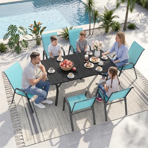 Outdoor Dining Set for 6, Metal Table and Stackable Chairs - Image 3