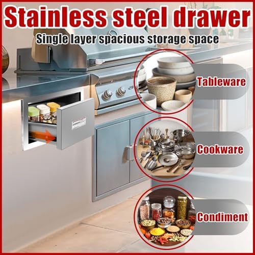 Outdoor Kitchen Single Layer Drawer 14'' W x 8.5'' H x 23'' D Flush Mount BBQ Access Drawers Stainless Steel BBQ Island Drawers with Handle Suitable for Outdoor Kitchen Island Grill Station - Image 5