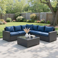 Patio Furniture Set, 7PCS Outdoor Sectional PE Rattan Patio Conversation Set w/Thickened Cushion Modular Wicker Patio Sofa Set w/Coffee Table for Balcony, Backyard(Blue) by PHONJOROO
