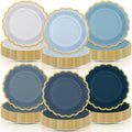 96 Pcs Dusty Blue Paper Plates 9 Inch Scalloped by Tiangrid