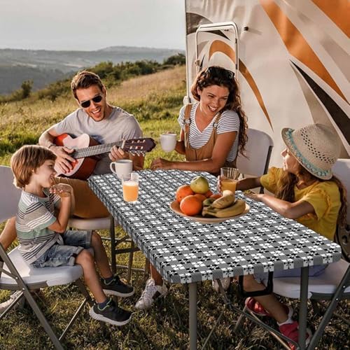 Picnic Table Cover with Bench Covers and Bag, Camping Essentials, Buffalo Plaid Waterproof and Windproof, Fitted Tablecloth Cover with Elastic Edge, for Outdoor, 3 PCS, (Black & White, 30"x72") - Image 3