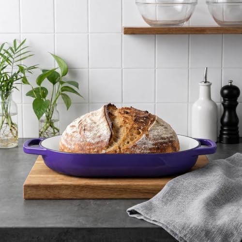 VORRINGARD Enameled Cast Iron Dutch Oven Pot with Dome Lid, Oval Bread Oven for Homemade Sourdough Bread Baking, Oven Safe up to 500°F, 6 Quart, Purple - Image 5