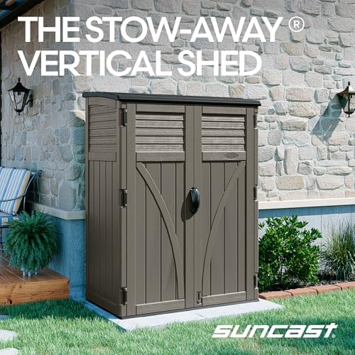 Suncast 54 Cu Ft Medium Vertical Storage Shed, Stoney, Made in USA - Image 3