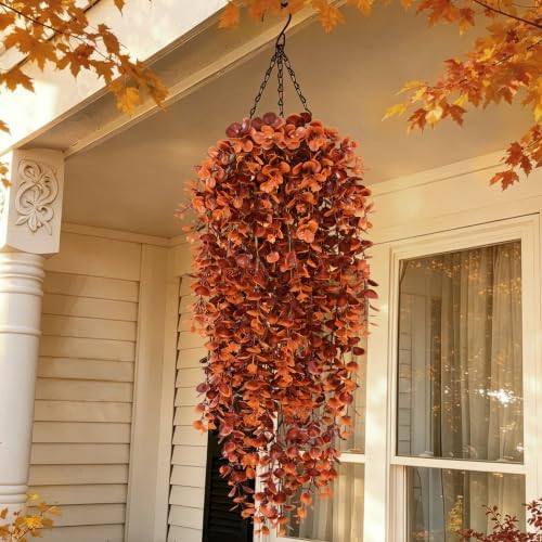 Waipfaru 4Pcs Fake Hanging Plants, Red-Brown Eucalyptus Fake Vines Ivy - Image 6