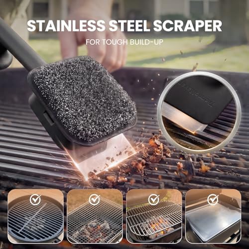 ThermoMaven BBQ Grill Brush Bristle Free - 17" Safe Steam Grill Cleaner Brush with Scraper and 5 Brush Heads for Porcelain/Gas/Charcoal Grill Outdoor Grill Barbecue Cleaner - Image 4