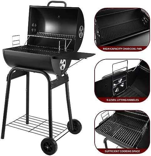 Charcoal Grill with Side Table,Barrel BBQ Grill 500 Sq In Cooking Area - Image 3