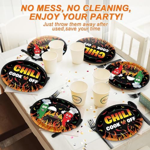 50PCS Chili Cook Off Oval Paper Plates Large 11" Disposable Red Hot Chili Contest Platter Party Decoration Dish Tray for Mexican Fiesta Chili Cooking Competition Supplies for Chili Party Tableware Set - Image 7
