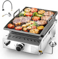 Electactic Stainless Steel Tabletop Grill,18 Inch Portable Propane Grill Griddle with Handle,8000 BTU Flat Top Grill for Camping, Outdoor & Tailgating Barbecue by Electactic