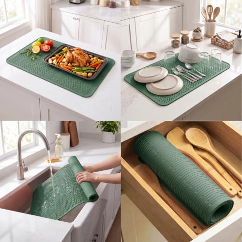 MicoYang Silicone Dish Drying Mat for Multiple Usage,Easy clean,Eco-friendly,Heat-resistant Silicone Mat for Kitchen Counter or Sink,Refrigerator or Drawer Liner Green 4XL 32 inches x 18 inches - Image 4
