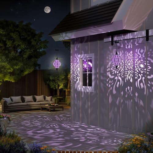 Hapjoy Hanging Solar Lights Outdoor Garden Decor Solar Lantern Waterproof Plastic Moroccan Outdoor Decorations for Patio Pathway Yard Backyard Garden Decorative (2, Purple) - Image 4