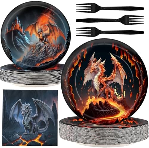 Dragon Party Decorations - Dragon Party Plates and Napkins for Kids Birthday Party, Serves 20 Guests by BonBeeDesign
