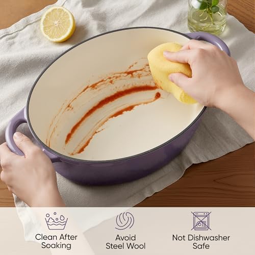 Oval Dutch Oven for Bread Baking, 4.5 Quart Non Stick Enameled Cast Iron Dutch Oven Pot with Lid, Oven Safe Oval Casserole with Lid up to 500°F for Baking, Braising, Stews, Roasting, Purple - Image 7