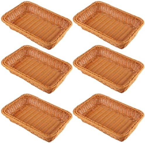 Poly Wicker Baskets 6 Pack 12 inch Large Wicker Baskets Storage – Rustic, Durable & Easy-Cleaning Bread Baskets, for Home, Restaurant & Hotel Use by Geytetqi