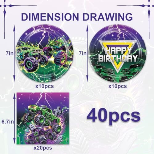 40pcs Trucks Party Supplies Trucks Birthday Party Decorations Plates and Napkins for 20 Guests Trucks Theme Party for Boys - Image 2