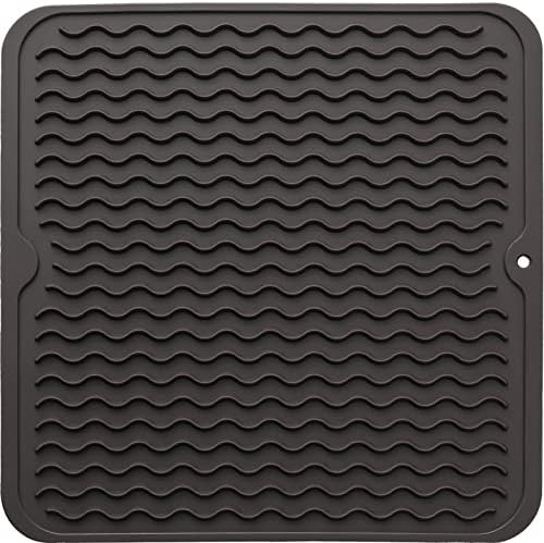 MicoYang Silicone Dish Drying Mat for Multiple Usage,Easy clean,Eco-friendly,Heat-resistant Silicone Mat for Kitchen Counter or Sink,Refrigerator or Drawer liner Coffee M 12 inches x 12 inches by MicoYang