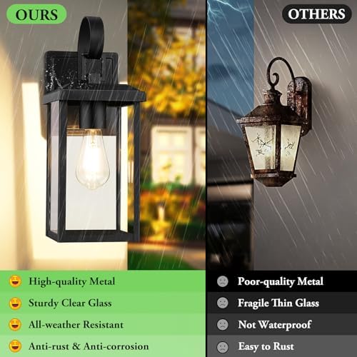 BesLowe 2-Pack 15” Outdoor Wall Light Fixtures, Black Modern Porch Sconces - Image 3