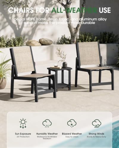 Stackable Outdoor Dining Chairs of 2, HDPE Frame with Teslin Fabric, Black - Image 4