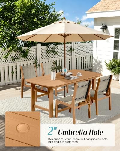 Ciokea HDPE Outdoor Dining Set, Patio Table and 4 Stackable Chairs, Teak - Image 4
