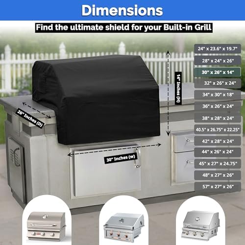 Covers & All Built-in Grill Cover for Outdoor Grill – Heavy Duty 12 oz Waterproof Built-in BBQ Grill Cover, PVC-Coated Polyester with Elastic Hem for Snug Fit (30 x 26 x 14 inches, Black) - Image 7