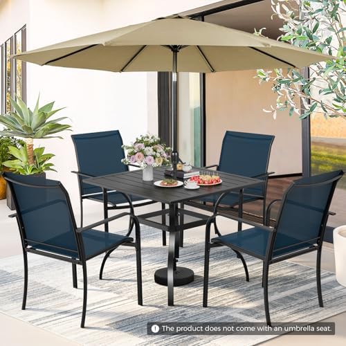 Incbruce 6 Pieces Patio Dining Set with Brown Umbrella, Outdoor Dining Set of 4 Textilene Chairs and Square Table with Umbrella Hole for Backyard, Garden, and Poolside (Blue) - Image 4