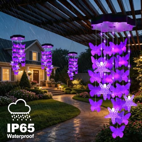 Toodour Solar Wind Chimes for Outside, Hanging Butterfly Shell Wind Chime - Image 6