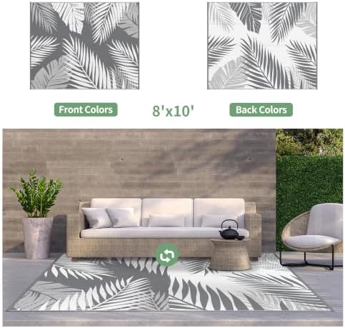 GENIMO Outdoor Rug, Waterproof Plastic Rugs for Patio, 8'x10' Grey White - Image 2