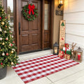 OJIA Christmas Front Door Mat 24"x51" Red and White Buffalo Plaid Porch Rug by OJIA