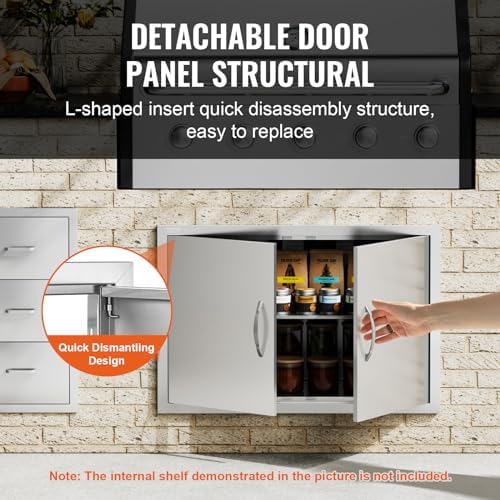 VEVOR BBQ Access Door, 33W x 22H Inch Double Outdoor Kitchen Door, Stainless Steel Flush Mount, Wall Vertical with Handles, for BBQ Island, Grilling Station, Outside Cabinet - Image 4