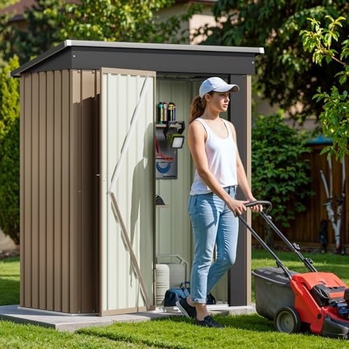 Devoko 5x3 FT Outdoor Storage Shed, Brown - Image 4