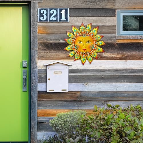 Metal Sun Flower Wall Decor - 12.87 inches Sun Wall Art Hanging Decorations for Outdoor, Home Garden Yard Patio Fence Bedroom Decor - Image 4