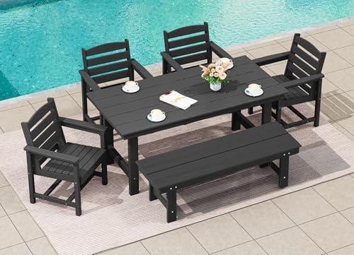 SERWALL Outdoor Dining Set, Patio Dining Set with Bench, Black - Image 5