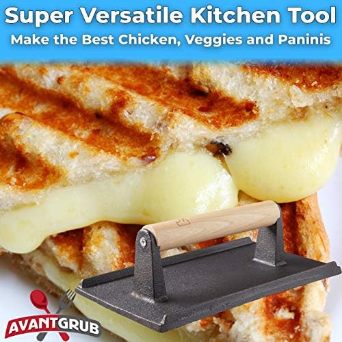Pro Grade, Pre Seasoned Cast Iron Grill Weight 2Pk. Heavy Duty Steak and Burger Press with Wooden Handle for Grills, Griddles and Flattops. Perfect Gadget for Bacon, Paninis, Sandwiches and Vegetables - Image 7