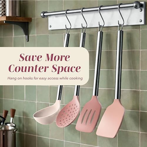 COOK WITH COLOR Silicone Cooking Utensils, Kitchen Utensil Set, Easy to Clean Silicone Kitchen Utensils, Cooking Utensils for Nonstick Cookware, Kitchen Gadgets Set, 10 Pieces, Rose - Image 4