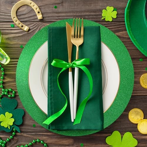 50 PCS Green Round Paper Charger Placemats 13x13Inch Glitter Disposable Table Doilies Table Mats Decor for St. Patrick's Day Mardi Gras Tropical Summer Birthday Dinner Party Table Setting - Image 4