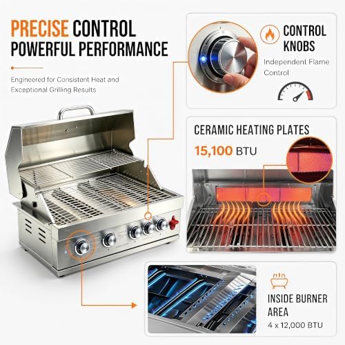 32in Built in Propane Gas Grills Charcoal & Natural Gas Triple Combo Grill - Image 3