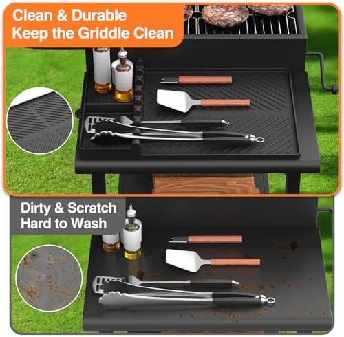 Silicone Griddle Tools Mat for Blackstone, Griddle Accessories Side Shelf Mat Grill Pad for Outdoor Grill Kitchen Counter Spatula Silicone Mat with Drip Pad (Black) - Image 6